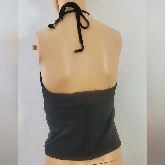 Vintage 90s EXIT Made in USA Black HALTER Party Club Cami Top Stretch Sleek Lrg - Picture 2 of 5